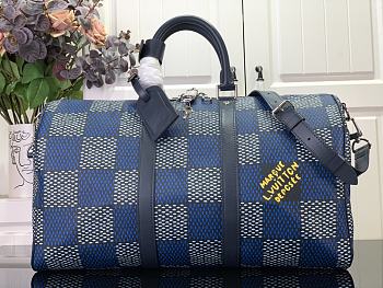 Louis Vuitton Keepall Bandoulière 50 Travel Bag N40861 Blue Plaid Size 50 x 29 x 23 cm