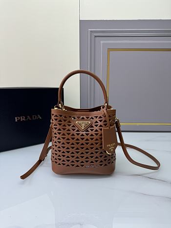 Prada Leather Bucket Bag Brown Size 18 × 17 × 10.5 cm