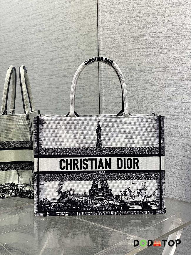 Medium Dior Book Tote White and  Black Paris Embroidery Size 36 x 18 x 28 cm - 1