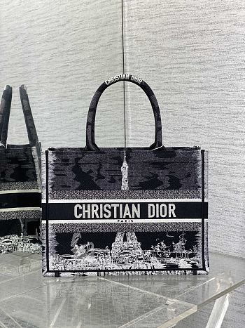 Dior Medium Dior Book Tote Black and White Paris Embroidery Size 36 x 18 x 28 cm