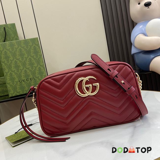 Gucci Black Leather GG Marmont Small Matelassé Bag Burgundy Size 13 x 24 x 7 cm - 1