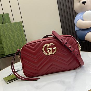 Gucci Black Leather GG Marmont Small Matelassé Bag Burgundy Size 13 x 24 x 7 cm