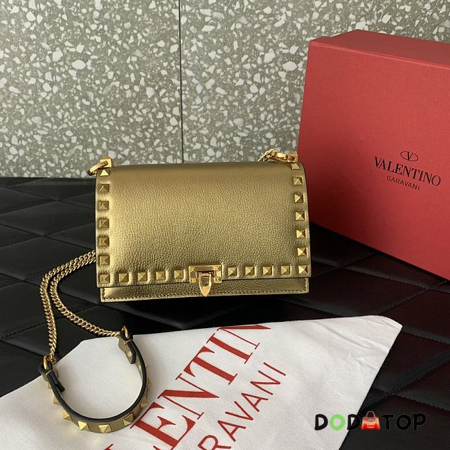 Valentino Garavani Rockstud Small Leather Crossbody Bag Gold Size 18.5 x 12 x 4 cm - 1