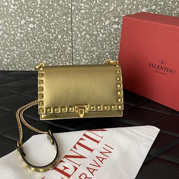 Valentino Garavani Rockstud Small Leather Crossbody Bag Gold Size 18.5 x 12 x 4 cm