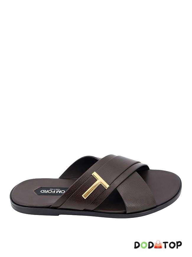 Tom Ford Preston Leather Slides Brown - 1