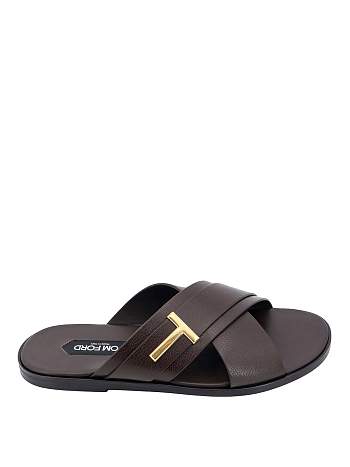 Tom Ford Preston Leather Slides Brown