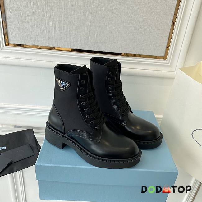 Prada Combat Ankle Boots In Leather And Re-Nylon Black/Beige - 1