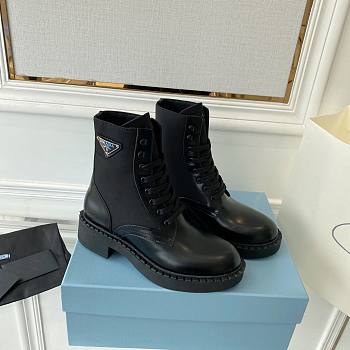Prada Combat Ankle Boots In Leather And Re-Nylon Black/Beige