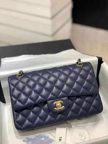 Chanel Flap Bag Navy Blue Lambsin Leather Size 25 cm