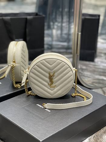 YSL Round Camera Bag Matelasse Chevron Leather White Size 17 x 17 x 5.5 cm