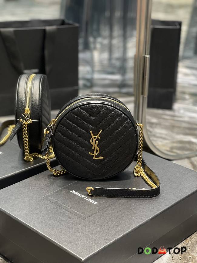 YSL Round Camera Bag Matelasse Chevron Leather Black Gold Size 17 x 17 x 5.5 cm - 1