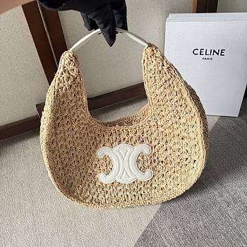 Celine Classic Panier Hobo Bag In Raffia Size 33 x 16 x 4 cm