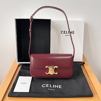 Celine Triomphe Underarm Bag Dark Red Size 20 x 11 x 4 cm
