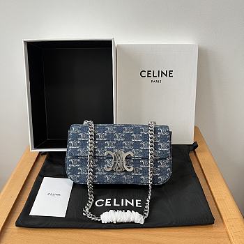Celine Claude Triomphe Denim Chain Shoulder Bag Size 20.5 x 11.5 x 4 cm
