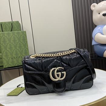 Gucci GG Marmont Small Shoulder Bag Black Patent Size 26 x 15 x 7 cm