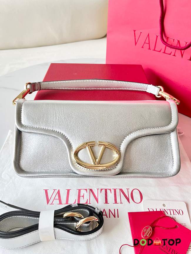 Valentino Vlogo 1960 Medium Lambskin Handbag Silver Size 26 x 13 x 9 cm - 1