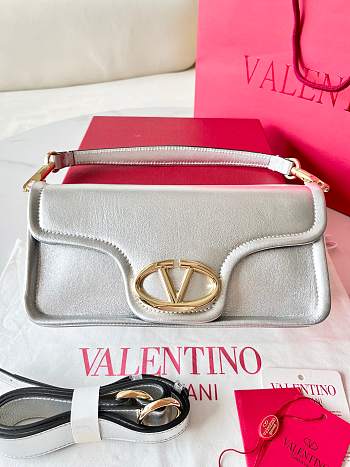 Valentino Vlogo 1960 Medium Lambskin Handbag Silver Size 26 x 13 x 9 cm