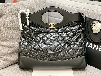 Chanel Shopping Bag Wrinkled Cowhide Black Size 39 x 32.5 x 9 cm