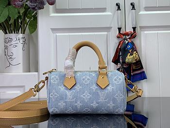 Louis Vuitton Nano Speedy Handbag M11212 Light Blue Size 16 x 10 x 7.5 cm