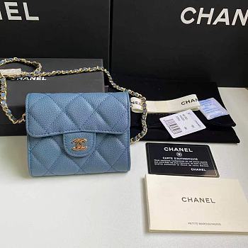 Chanel Wallet Chain Bag Blue Size 8.5 x 12.5 x 2.5 cm