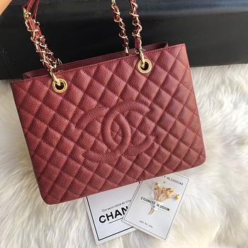 Chanel Tote Bag Maroon Caviar Size 35 x 25 x 13 cm