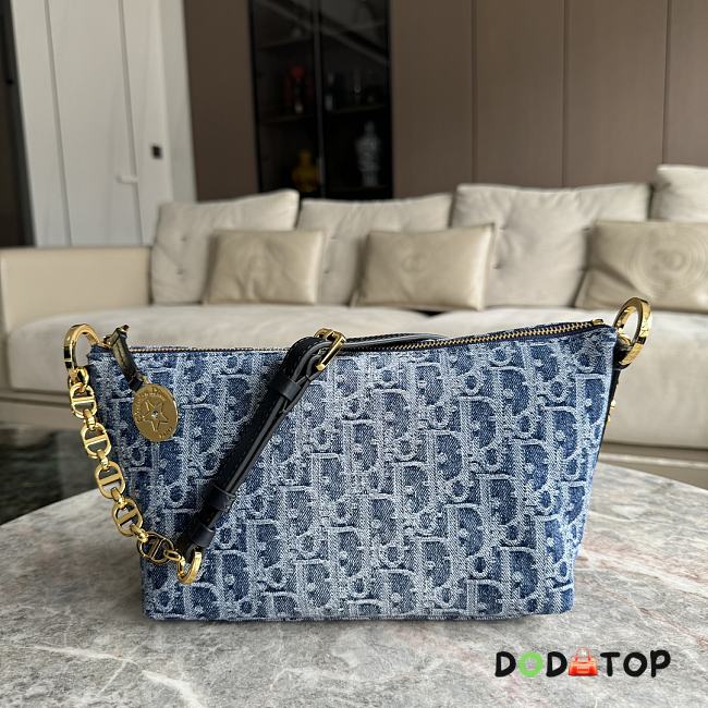 Dior Denim Blue Star Hobo Chain Lunch Box Bag Size 28.5 x 14.5 x 10 cm - 1