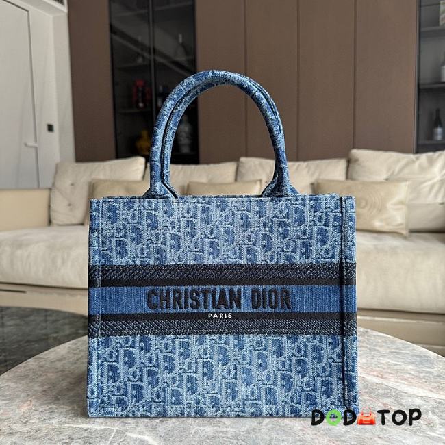 Dior Small Book Tote In Denim Blue Size 26.5 x 21 x 14 cm - 1