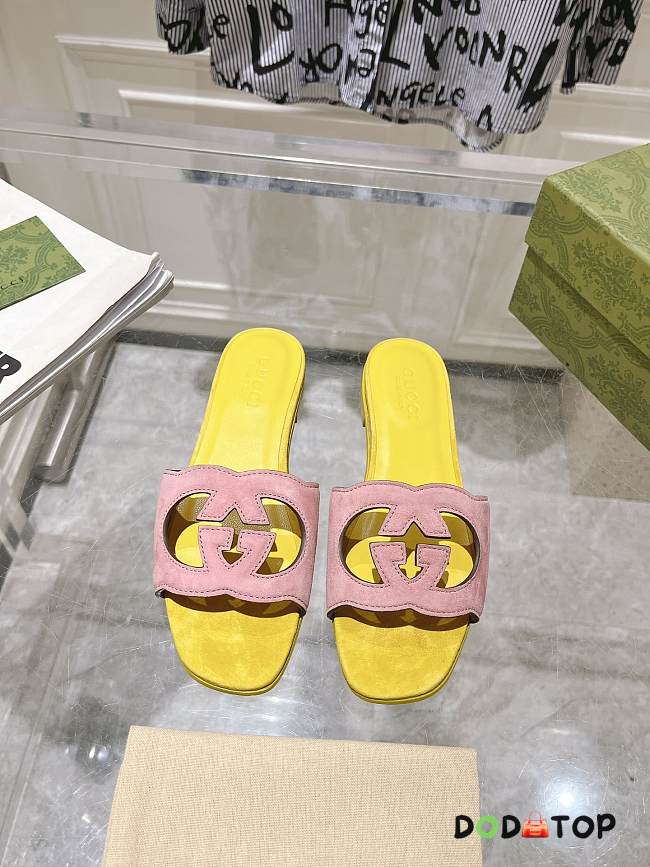 Gucci Interlocking Double G Hollow Slippers Yellow - 1