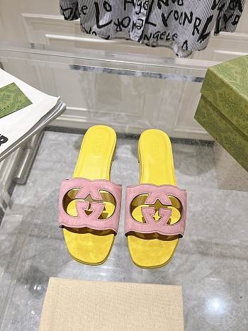 Gucci Interlocking Double G Hollow Slippers Yellow