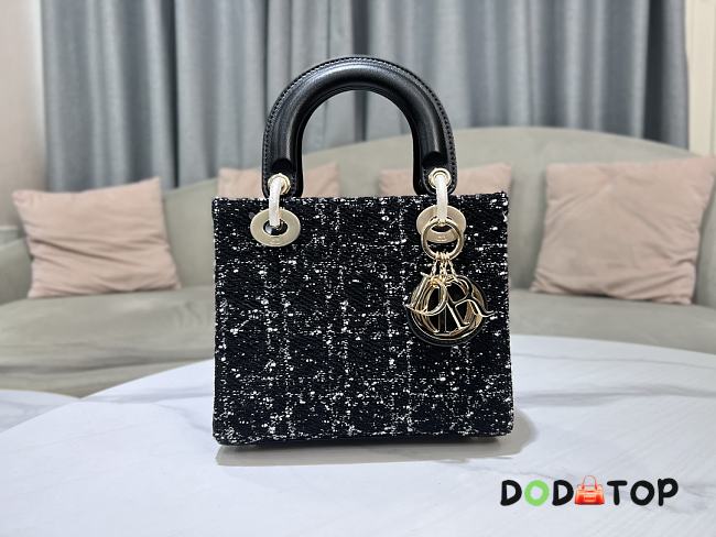 Dior Medium Lady D-Lite Bag Black Cannage Tweed Size 20 x 16.5 x 8 cm - 1