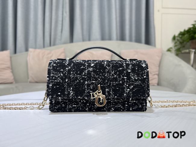 Dior Top Handle Bag Black Cannage Tweed Size 21 × 11.5 × 4.5 cm - 1