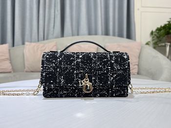 Dior Top Handle Bag Black Cannage Tweed Size 21 × 11.5 × 4.5 cm
