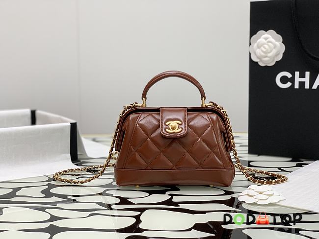 Chanel Mini Brown Shiny Lambskin Top Handle Size 12 x 18 x 7 cm - 1