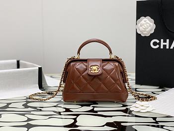Chanel Mini Brown Shiny Lambskin Top Handle Size 12 x 18 x 7 cm