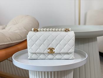 Chanel Pearl Handle Bag White Size 23.5 × 6.5 × 13.5 cm