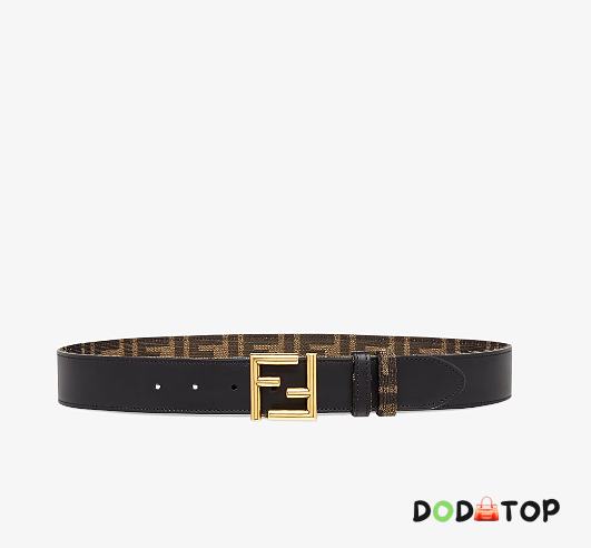 Fendi FF Belt Black Leather And FF Fabric Reversible Belt 35mm - 1