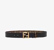 Fendi FF Belt Black Leather And FF Fabric Reversible Belt 35mm - 1