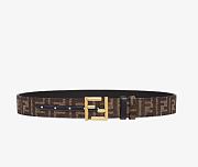 Fendi FF Belt Black Leather And FF Fabric Reversible Belt 35mm - 2