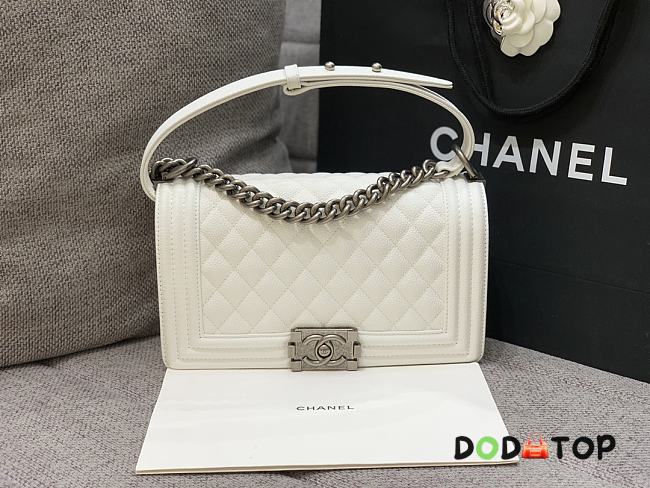 Chanel Boybag White Caviar Silver Hardware Size 25 cm - 1