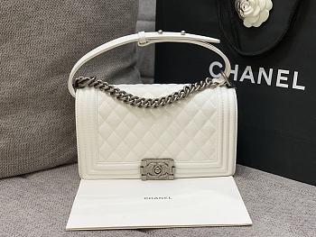 Chanel Boybag White Caviar Silver Hardware Size 25 cm
