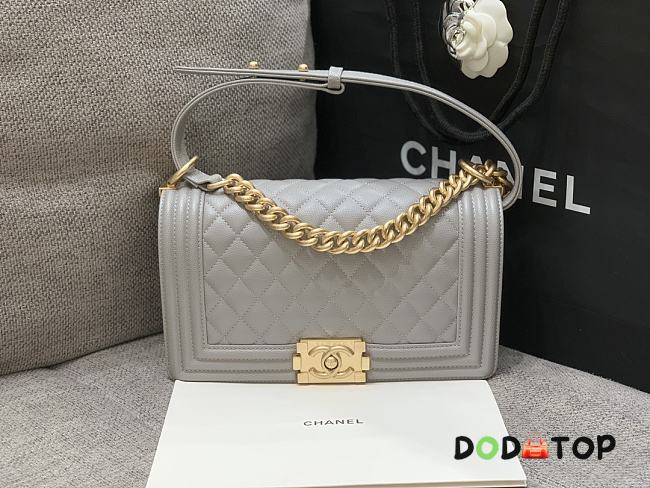 Chanel Boybag Grey Gold Hardware Caviar Leather Size 25 cm - 1