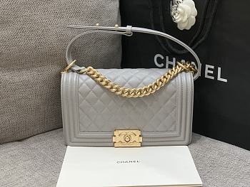 Chanel Boybag Grey Gold Hardware Caviar Leather Size 25 cm