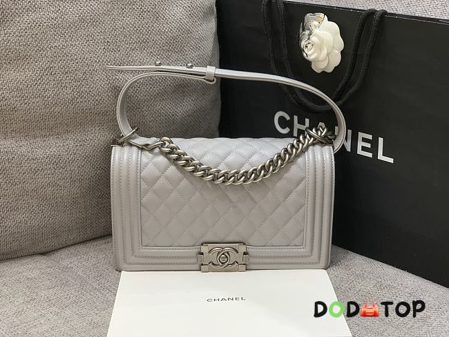 Chanel Boybag Grey Silver Hardware Caviar Leather Size 25 cm - 1