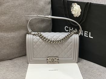 Chanel Boybag Grey Silver Hardware Caviar Leather Size 25 cm