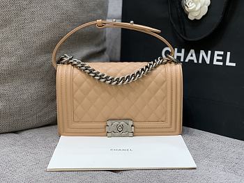 Chanel Boybag Beige Silver Hardware Caviar Leather Size 25 cm