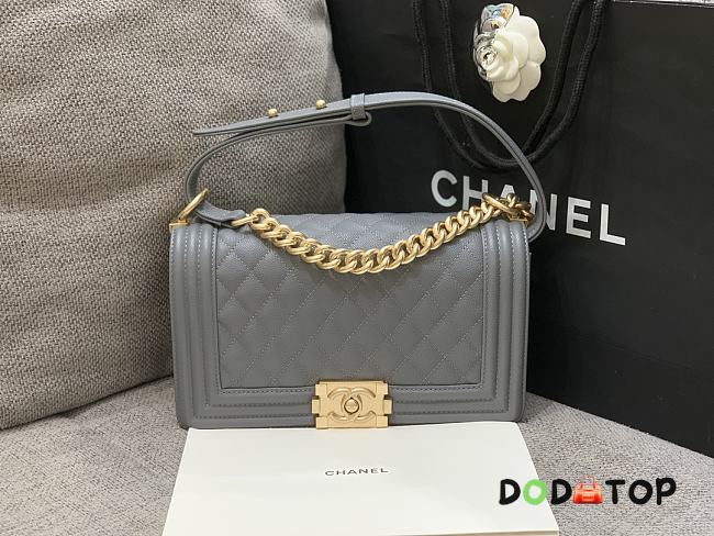 Chanel Boybag Dark Grey Gold Hardware Caviar Leather Size 25 cm - 1