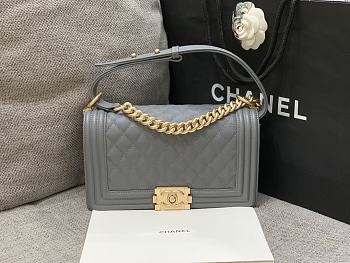 Chanel Boybag Dark Grey Gold Hardware Caviar Leather Size 25 cm