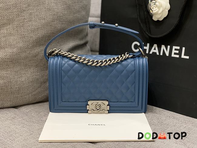 Chanel Boybag Dark Blue Gold Hardware Caviar Leather Size 25 cm - 1