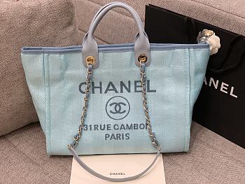 Chanel Canvas Shopping Blue Bag Size 38 cm