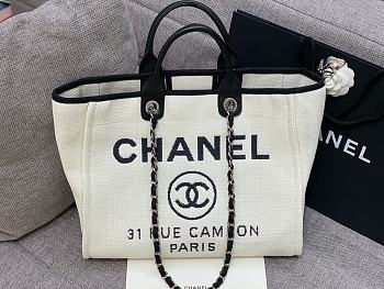 Chanel Canvas Shopping White Bag Size 38 cm